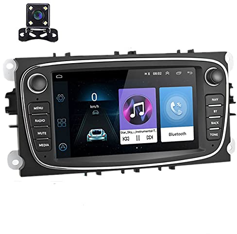 Autoradio Android 9.0 Lecteur Auto stéréo 7 Pouces Unité Principale Navigation GPS WiFi Récepteur FM Bluetooth Double USB pour Ford Focus Mondeo C-Max S-Max Galaxy II Kuga avec caméra de recul (Noir)