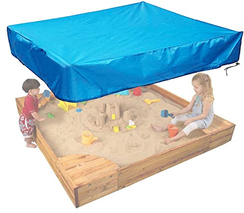 YSUEFIJO Sandkasten Abdeckung Quadrat 180x180cm Abdeckung für Gartenmöbel Wasserdicht, Sandboxen Sandspielzeug Sandkastenabdeckung 210D Oxford Gewebe Wasserdicht mit Aufbewahrungstasche Blau