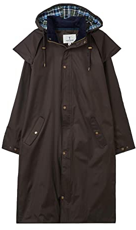 LightHouse Stockman Mens Full Length Raincoat, Waterproof Windproof Long Rain Coat with Detachable Hood and Protective Cape - Chocolate - M