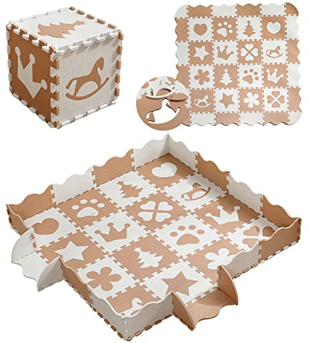 MUSOLEI Alfombra Puzzle Bebe para Niños Alfombrilla Puzzle Infantil con Valla 16+20 Piezas Juego para Bebes Suelo Gateo Bebé Colchoneta Rompecabezas Acolchado142×142×1cm