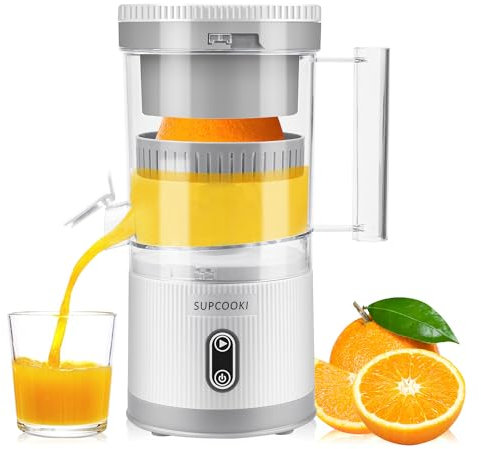 Exprimidor eléctrico de cítricos, máquina exprimidora recargable con cable USB y cepillo de limpieza, botón táctil, exprimidor automático de pomelo naranja, limón, limón, exprimidor portátil fácil de