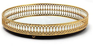 Plateau cosmétique rond de 25 cm - Plateau miroir décoratif - Organisateur cosmétique - Plateau de rangement pour coiffeuse