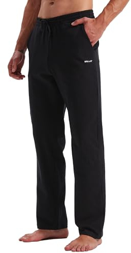 WILLIT Joggingbyxor för män, bomull, träningsbyxor, sportbyxor, långa fritidsbyxor, fitness, yogabyxor, sweatbyxor, loungebyxor, lösa män med fickor, svart, L