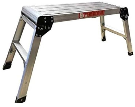Aluminium Work Platform 760 x 300mm 2 Step Up Ladder Folding Hop Up Fold Bench Stool Work Platform Foldable Design To Sit On, Indoor/Outdoor Job Step Ladder TOUGH