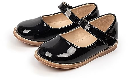 OBiQuzz Chaussures en cuir pour fille - Princesse - Chaussures vernies - Antidérapantes - Ballerine - Chaussures de sport en salle - Chaussures de princesse avec boucles - Chaussures de loisirs, Noir