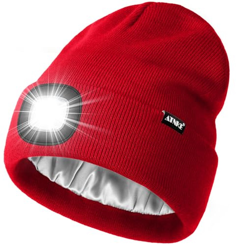 ATNKE LED Beleuchtete Mütze mit Licht,Wiederaufladbare USB 4 LED Beleuchtete Laufmütze Extrem Heller Lampe Winter Warme Satin Seide Gefüttertes Geschenke für Herren und Damen