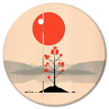 murando Tableau Rond Japon 60x60 cm 1 panneau impression sur toile tableaux décoration murale photo image artistique photographie graphique Soleil de montagne de cerisier en fleurs c-H-10004-bc-a