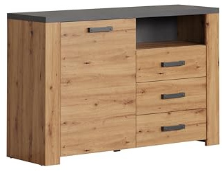 trendteam smart living - Follow - Sideboard - Eiche/Anthrazit - Kommode mit praktischen Vollauszug-Schubladen - (BxHxT) 127 x 83 x 40 cm - Mehrzweckschrank mit edler grauer Rückwand