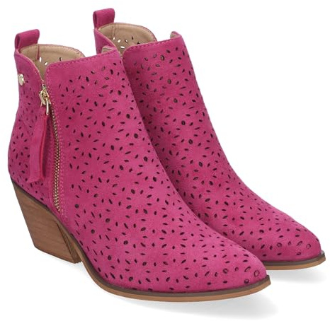 Botines de Tacon Campero para Mujer Primavera Verano Elegantes y Comodos, Diseno Perforado con Doble Cremallera Lateral con Fleco, Ideal para Cualquier Ocasion.
