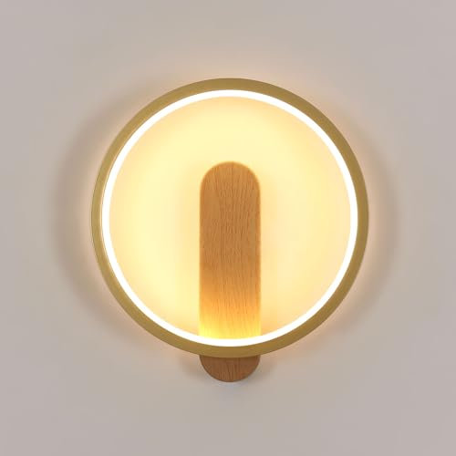 Goeco Applique Murale LED Intérieure, 15W 1600LM Lampe Murale LED Ronde Blanc Chaud 3000K, Luminaire Murale Moderne pour Chambre Salon Escalier Couloir, Couleur Bois