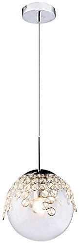 Pendelleuchte Hängelampe Kugelleuchte Innen Wohnzimmer Beleuchtung Gas klar, Metall, chrom, K Kristalle, 1x E27 Fassung, DxH 20x150 cm