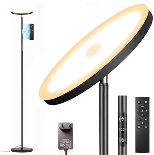 Bianco Lampada Da Terra Piantana, 36W 3600LM Super Luminoso Dimmerabile 2700K-6500K LED Con Telecomando e Touch Control, Per Soggiorno, Lettura e Ufficio
