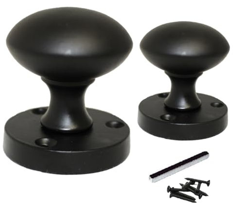 Betley Butterfly Matt Black Mortice Sprung Door Knob Set Pack Pair Round Victorian Door Knobs 56mm (Handles, 1, Pairs)