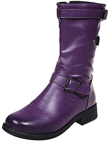Bottines élégantes pour femme - En cuir synthétique - Bottes western - Largeur H - Avec boucles - Bottes d'équitation - Bottes d'hiver - Taille 35 à 43, lilas, 43 EU