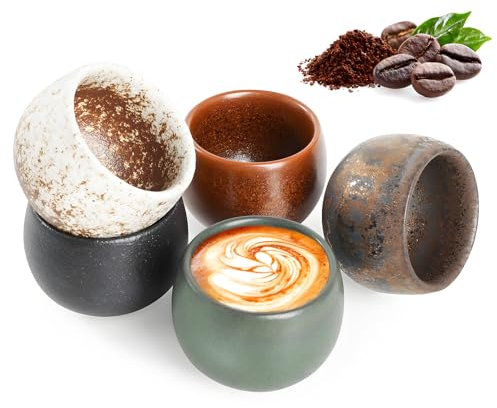 Juego de tazas de espresso, 5 piezas, tazas de café expreso de alta calidad, de cerámica, 50 ml, de pared gruesa, 100 % hechas a mano, para expreso, moca, macchiato, regalo perfecto para mujeres y