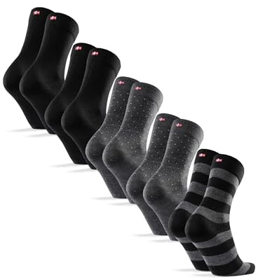 DANISH ENDURANCE Calcetines Lana Merino Clásicos Unisex, 3 o 5 Pack, Multicolor (2xNegro, 2xPuntos Grises, 1xRayas Grises), 39-42
