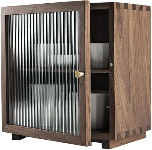 SHANYAYALI Kleiner Schrank aus schwarzem Walnussholz, doppelschichtiges Sideboard, Glastür, Spind, Zuhause, Küche, Bad, Hautpflegeprodukte, Arbeitsplattenschrank, Kaffeetassen-Aufbewahrungsschrank
