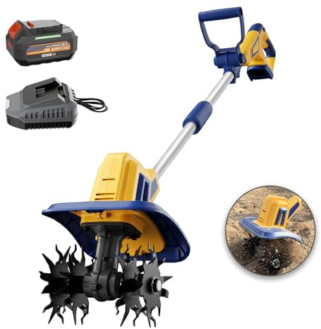 Cordless Tiller Cultivator Compatible with Dewalt 20V Battery, Electric Garden Rototiller w/270 RPM, 48 Steel Tines, 8.7 Tilling Width, 6.3 Depth, Portable Rotary Tiller, 4.0Ah Battery Included