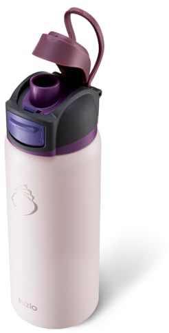 BUZIO Insulated Stainless Steel Water Bottle 1L with Flex Cap, Leakproof, Carry Loop, BPA-Free, Wide Mouth for Sports, Travel, Work, Light Pink