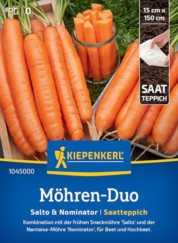 Kiepenkerl Möhren-Duosamen Salto & Nominator 1045000, Saatgut | Schnell wachsende Möhrensamen, für Hochbeete & Töpfe, resistente Karotten Samen, Länge 16-20 cm, ertragreich