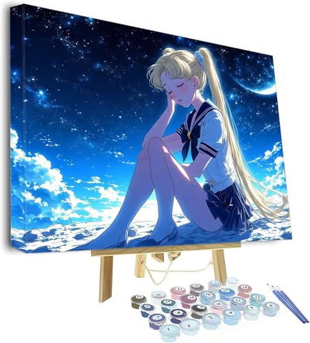 Malen Nach Zahlen Erwachsene Karikatur Malen Nach Zahlen Kinder, Paint by Numbers Mädchen Knitterfreie Leinwand Bilder, diy GemäLde Kit mit Pinsel und Acrylfarbe Als Geschenk für Wanddeko 40x30cm P579