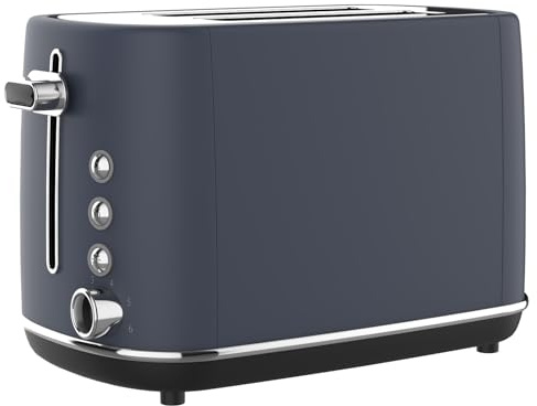TERRAILLON New Moon Toaster mit 2 Schlitzen, 13 cm, 6 Leistungsstufen (1050 W) – Auftauen, Aufwärmen, automatische Abschaltung, Krümelschublade, Korpus aus lackiertem Edelstahl, blau | Schlitze 13 cm, 6 Bräunungsstufen, Leistung 1050 W – Auftauen, Aufwärmen, automatische Abschaltung, Krümelschublade