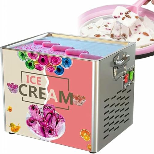 BGVYFXEZ Macchina per Rotoli di Gelato Fritto, Macchina per Gelato Commerciale in Acciaio Inox con compressore e 2 raschiatori, per preparare Gelato, Yogurt, Rotoli di Gelato