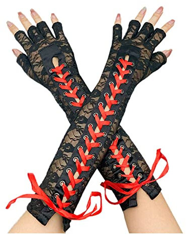 Manga Brazo Protección Solar Guantes de mujer Guantes de malla de malla largos Guantes de manga del brazo Vendaje de encaje Guantes de medio dedo. Cinta de satén Lazos for guantes punk góticos frescos