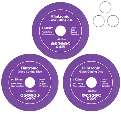 Flintronic 3 Stück Diamanttrennscheibe, Ø125mm x 15mm Glas-Trennscheibe, 22.23mm Innere-Glasschneidescheibe, Glass Cutting Disc, Diamantsägeblatt-Geschnittenes, für glas Keramik Keramikfliesen(Lila)