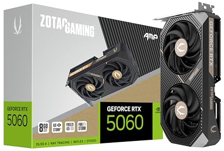 ZOTAC Gaming GeForce RTX 5060 AMP DLSS 4 8GB GDDR7 128-bit 28 Gbps PCIE 5.0 Tarjeta gráfica para Juegos, refrigeración IceStorm 2.0, ZT-B50600F-10M