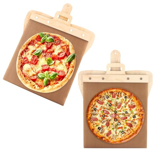 DAJAVE Lot de 2 pelles à pizza Sliding - 38 x 29 cm - En bois - Avec poignée - Pour pizza faites maison