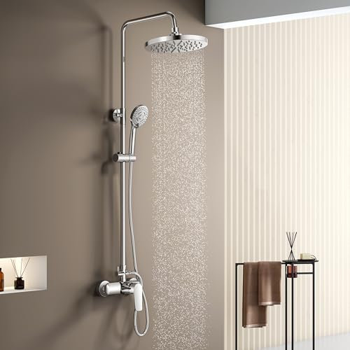 YOOZENA Columna de Ducha, Duchas de Baño Columna Extensible con Grifo,Columna Ducha con Manguera, Ducha Lluvia, Cromado Redondo