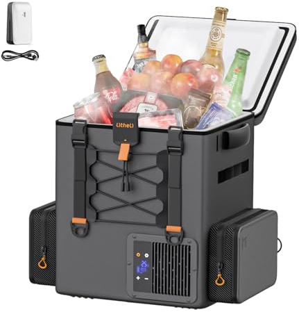 LiTHELi Frigorifero a batteria 20L, 12/24V 100-240V frigorifero a zaino per auto elettrico per campeggio, viaggi, camper, box refrigerante con batteria, 15 minuti di raffreddamento rapido (1 batterie)