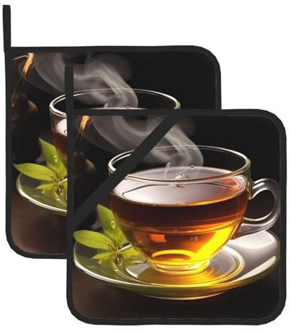 2Pcs Pot Holders with Pocket, Heat Resistant Hot Pad for Countertops, Oven Hot Pads Cup of Tea Potholders for Kitchen Cooking Baking Trivet 8 inch Oven Potholders Pad