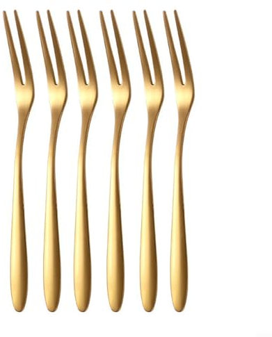 Edelstahl-Fruchtgabel-Set, 6-teilig, Mini-Picker für Sushi, Desserts und Snacks (Gold)