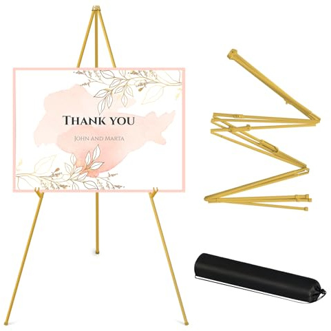 Collapsible Easel Stand, Folding & Portable Art Easel, Adjustable Height, Stable & Sturdy Metal Display Stand (Yellow)