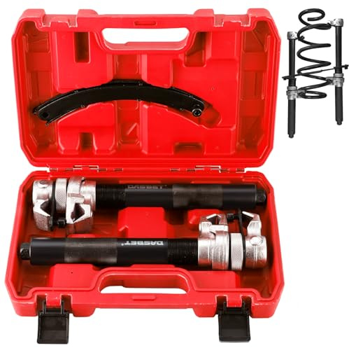 DASBET Coil Spring Compressor Tool Coil Spring Clamps Strut Spring Compressor Tool Set Coil Strut Spring Compressor Clamps Tool Set with Safety Guard - 2200lb Capacity - 11in Jaw Opening, Red