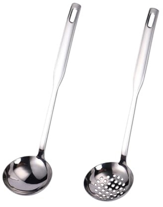 CIYODO 2 Pièces Louche et Écumoire Inox avec Manche Long Cuillère à Soupe Résistante Chaleur pour Cuisine Maison et Restaurant Rangement Facile avec Suspendu