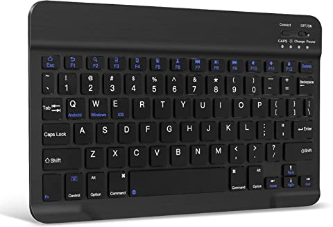 XIWMIX Tastiera wireless Bluetooth ultra sottile, universale, ricaricabile, portatile, silenziosa, per iPad Air, Pro, 11°, 10°, 9°, 8°, 7°, 6°, 5°, iPad Mini, Samsung e dispositivi iOS Android Windows