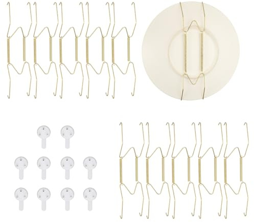 QUARKZMAN 10 Pz Portapiatti, 8 Portapiatti Universali In Acciaio Inossidabile Invisibili Per Parete Supporto A Forma Di W Con Chiodo Senza Tracce Per Decorazioni, Oro