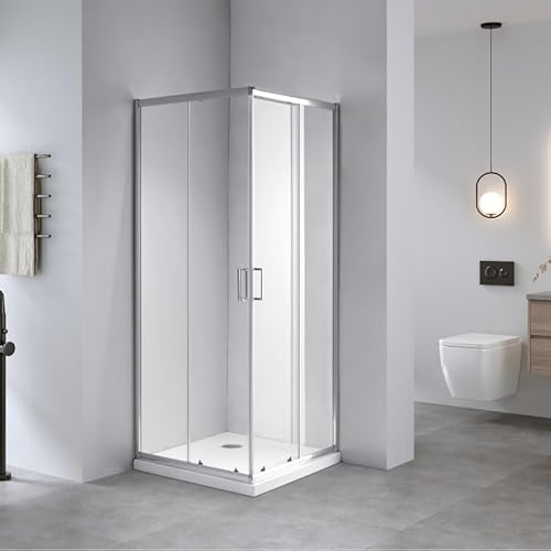 Box Doccia Angolare 70x90xh185 - Cabina Doccia Scorrevole in Cristallo Temperato 4mm Trasparente, Profilo Cromato Lucido, Chiusura Magnetica, Ante Sganciabili e Maniglia ABS - Mod. Four