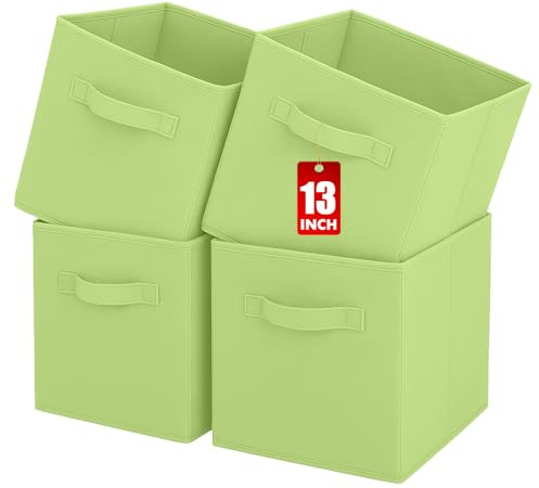 Pinkgarden Aufbewahrungsboxen, Zusammenklappbarer Stoffwürfel-Organisator mit Griffen, für Haus, Kinderzimmer, Schrank und Spielzeugorganisation, 4er-Set,33 x 33 x 33 cm, Grün