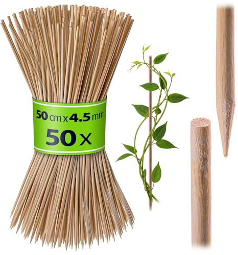 KADAX Bambusstäbe 50cm x 4.5mm, 50er Set, Pflanzstäbe aus Bambus, Holzstäbe als Pflanzenstütze für Setzlinge, Blumenstäbe, Rankhilfe für Pflanzen, Rankstäbe (Natur)