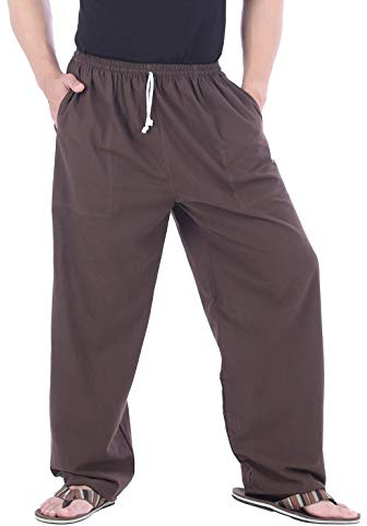 CandyHusky 100 % bomull vardaglig jogging lounge pyjamas yogabyxor byxor elastisk midja med dragsko, Brun, M/L