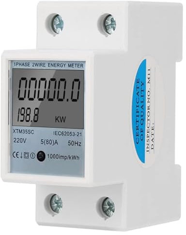 DEWIN KWh Din Rail Meter, Single Phase Energy Meter, 220V 5(80) A Digital 1-Phase 2 Wire 2P DIN-Rail Electric Meter, Electronic KWh Meter