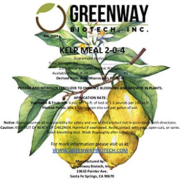 Greenway Biotech, Inc. Kelp Meal Fertilizer 2-0-4 Includes 2% Nitrogen and 4% Potassium- Non- GMO Organic Lawn Plant, Vegetables, Fertilizers for Root Development and Boosts Growth - 5 Pounds