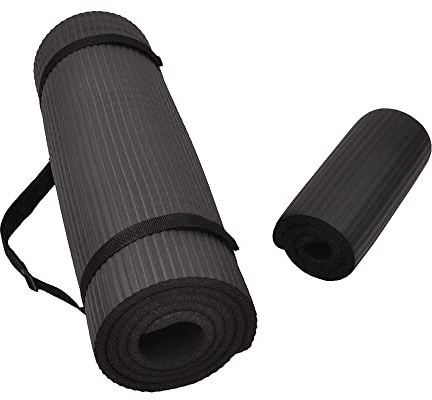 Fitvids All Purpose 1/2-Inch Extra Thick High Density Anti-Tear Exercise Yoga Mat and Knee Pad with Carrying Strap, Black