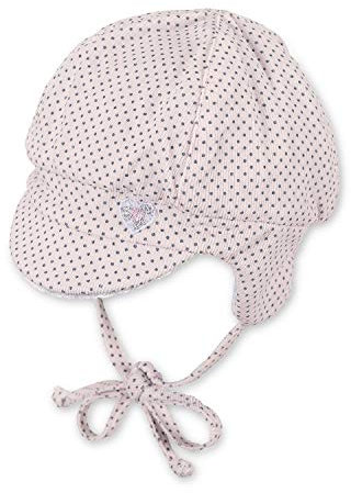 Sterntaler - Baby Mädchen Schirmmütze Erstlingsmütze gefüttert Baumwollfleece Wintermütze zum Binden mit Ohrenschutz gepunktet Herz, zartrosa - 4401930, Größe 37