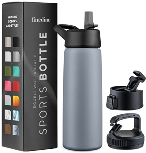 Triple Insulated Stainless Steel Water Bottle with Straw Lid - Flip Top Lid - Wide Mouth Cap (750 ML) Insulated Water Bottles, Keeps Hot and Cold - Great for Hiking & Biking (Modern Lava Gray)