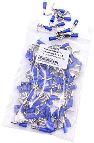 100 Stück Flachsteckhülsen mit Abzweig Abzweigverbinder blau 1.5-2.5mm² 6,3mm, Flachsteckverteiler Kabelschuhe doppelt Steckverteiler Doppel